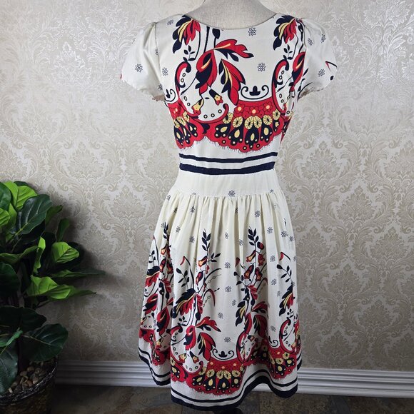 Downeast Basics Size Medium Fit & Flare Floral Dress Cap Sleeve 100% Cotton - Picture 8 of 14